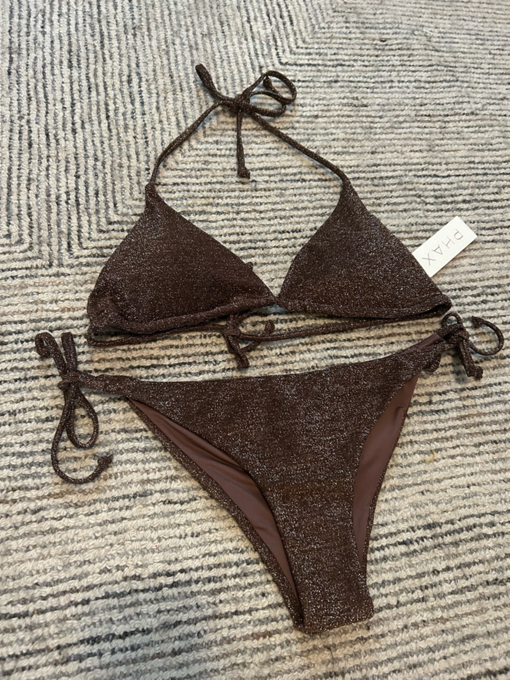 PHAX Shimmery Brown Triangle Bikini Set Cheeky Bottom Size Large